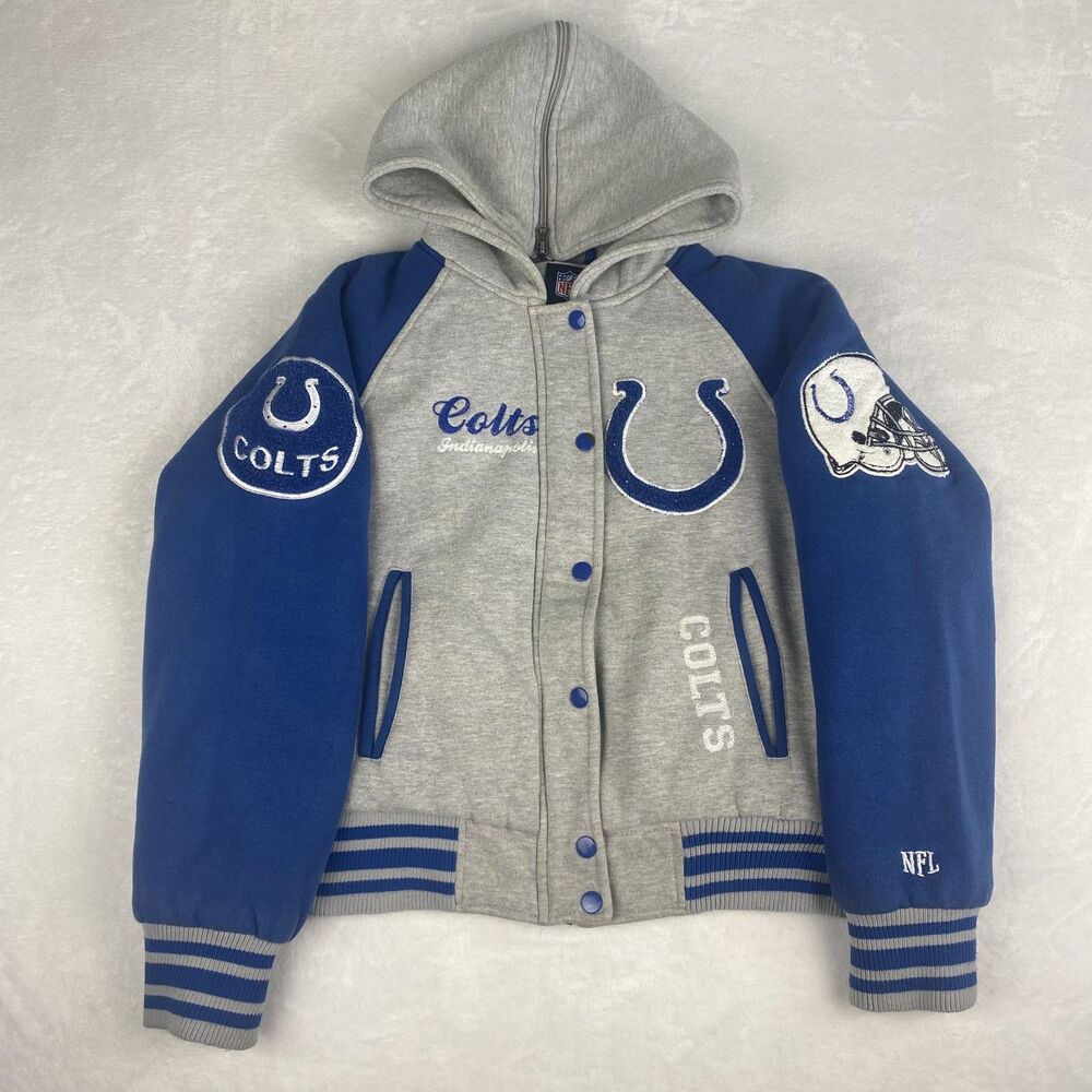 NFL Indianapolis Colts Sweater Jacket Womens Small Gray Blue Hooded Sweatshirt